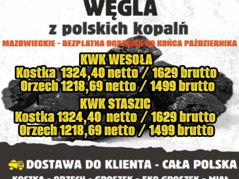 Hurtowa sprzedaż węgla z polskich kopalń MAZOWIECKIE