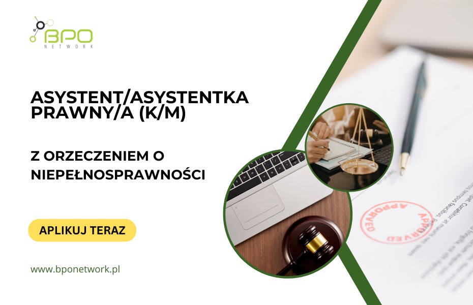 Asystent Prawny/Asystentka Prawna z orzeczeniem o niepełnosprawności - praca hybrydowa dla osób z Warszawy i okolic